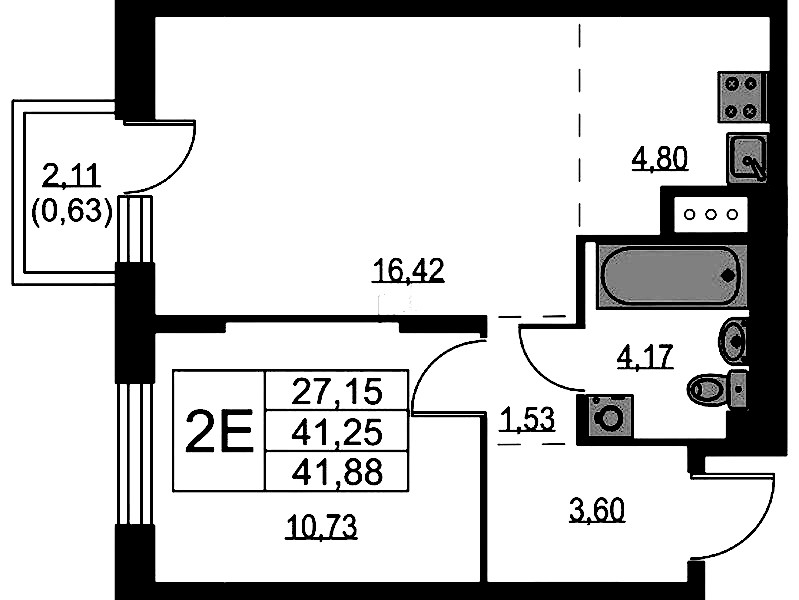 1-комнатная квартира 41.88 м², 3/9 эт., ЖК «Квартал Лаголово»